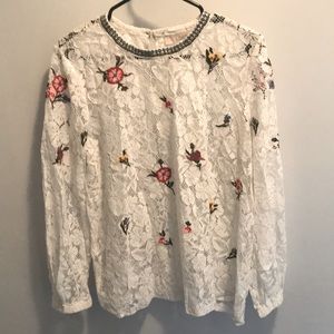 LOFT embroidered sheer lace top